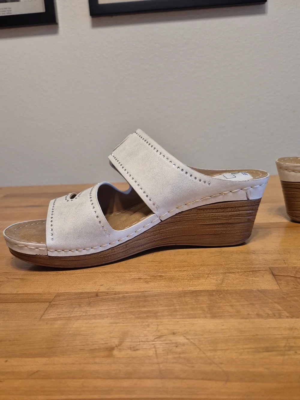 EG Shoes Wedge Heels Off White Beddazzled
